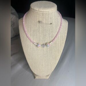 #12. Handmade Pink Beaded Necklace with Silver Cross